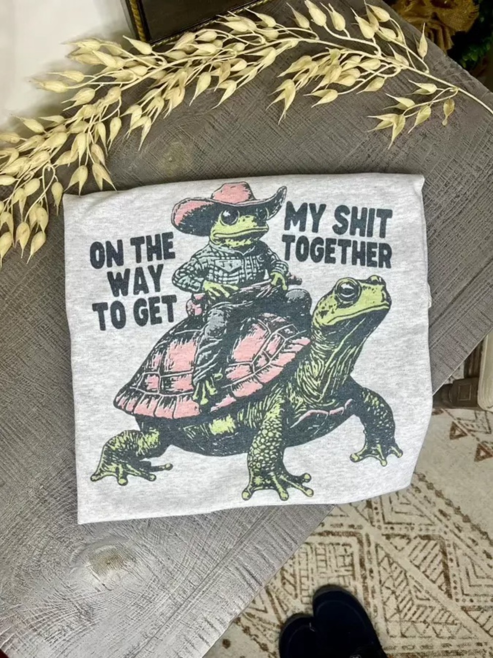 ‘Get My Shit Together’ Turtle Cowboy Graphic Tee - Ash Grey - Picture 2 of 2